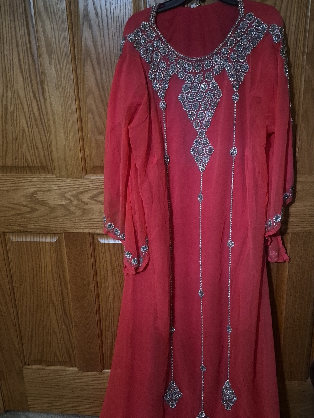 Elegant Red Embellished Women's Dress